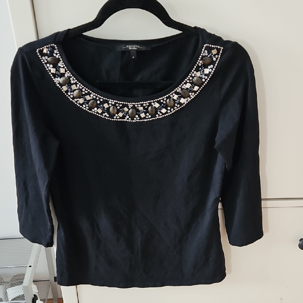 Weekend Max Mara Black Top with Embellished Neckline